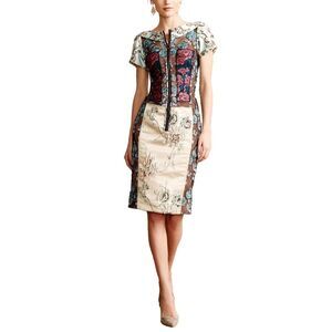 Byron Lars Beguile Pieced Brocade Anthropologie Dress Slim Sheath Floral Size 6